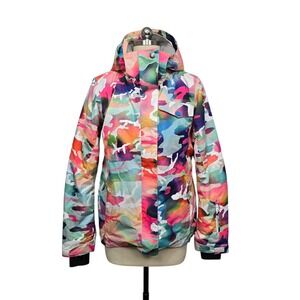 Gsou Snow Womens Rainbow Camo‎ Ski Jacket 10K Waterproof XS Multi Color Hooded
